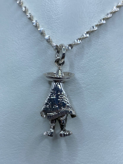 Dije prehispánico de plata 925 en forma de figura azteca con tocado decorativo