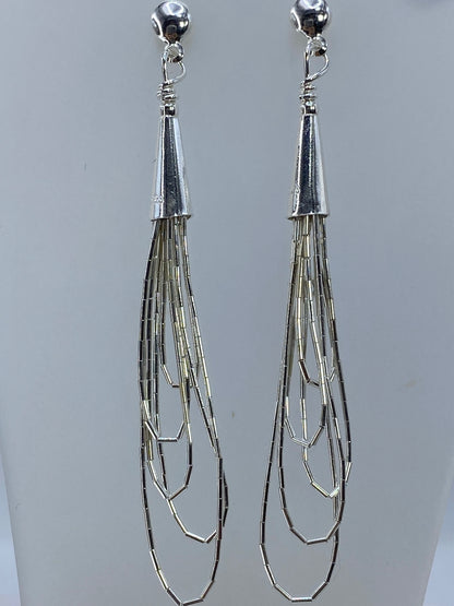 Par de aretes largos de plata 925 con cadena de eslabones geométricos encadenados