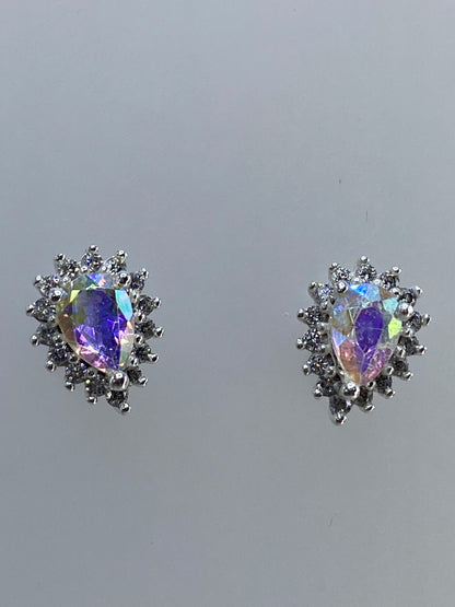 Par de aretes de plata 925 con circonia multicolor y micro-circonia, diseño sombrilla