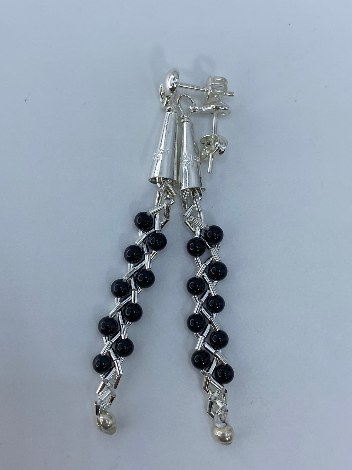 Aretes de Plata con Piedra Negra — Diseño Artesanal Taxco — foto 5