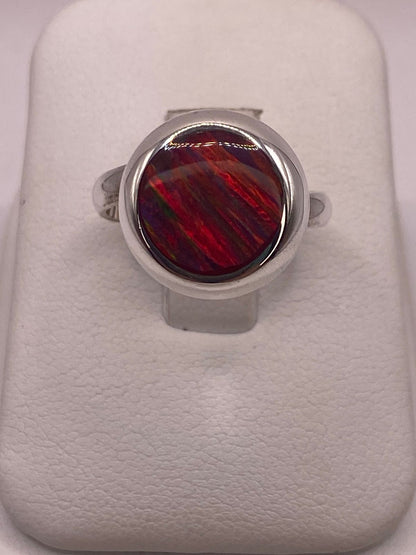 Anillo Ajustable Clásico de Plata 925 con Ópalo de Fuego — vista lateral