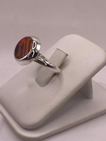Anillo Ajustable Clásico de Plata 925 con Ópalo de Fuego, vista frontal