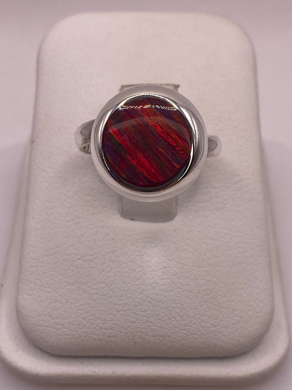 Anillo Ajustable Clásico de Plata 925 con Ópalo de Fuego, vista lateral