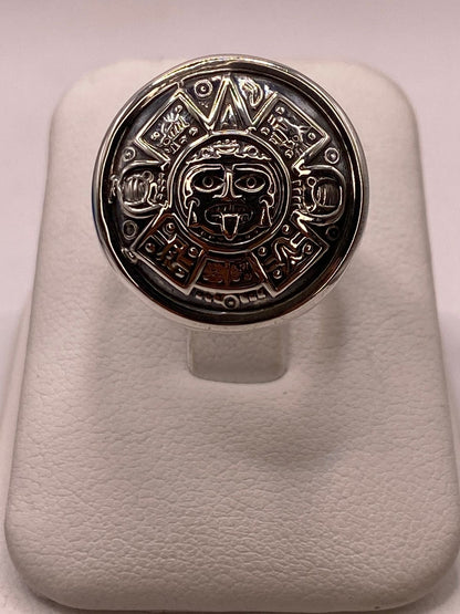 Anillo Ajustable de Plata .925 Calendario Azteca, vista frontal