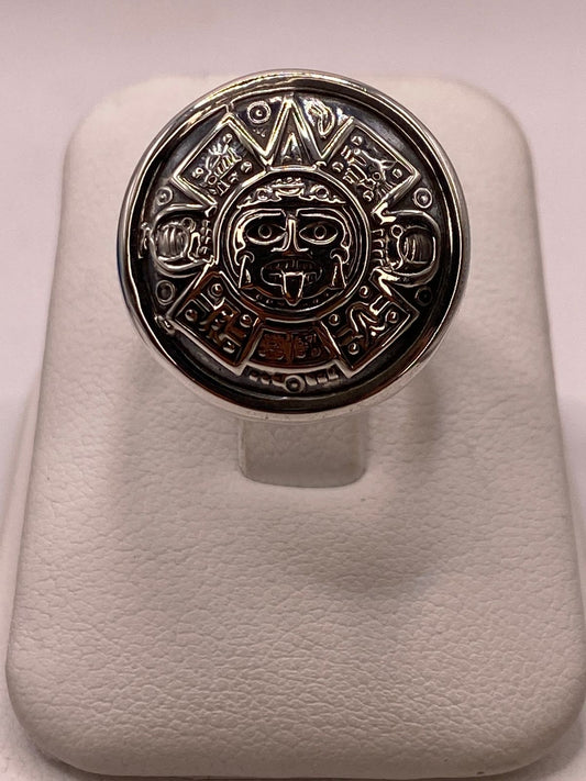 Anillo Ajustable de Plata .925 Calendario Azteca, vista frontal