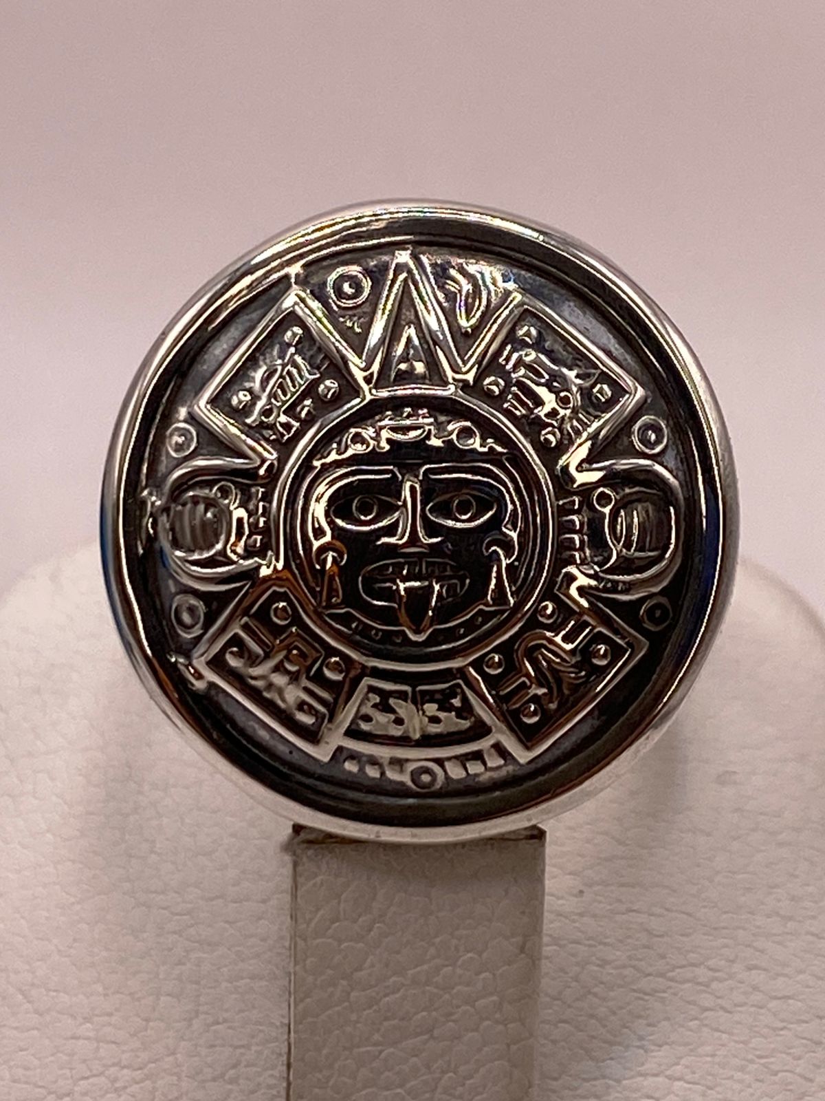 Anillo Ajustable de Plata .925 Calendario Azteca, vista superior