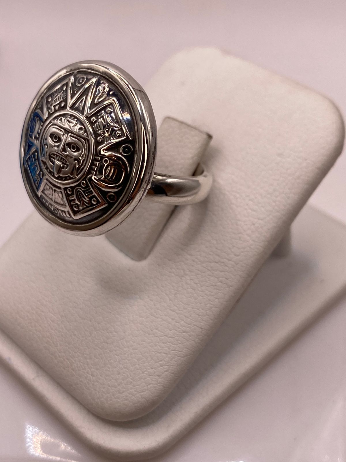 Anillo Ajustable de Plata .925 Calendario Azteca, vista lateral