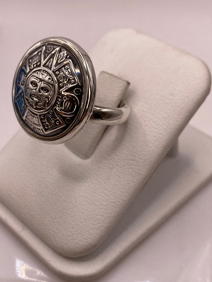 Anillo Ajustable de Plata .925 Calendario Azteca, vista lateral
