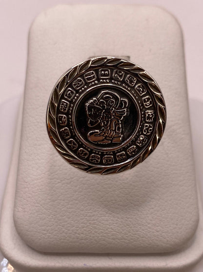 Anillo Ajustable de Plata .925 Calendario Maya, vista lateral
