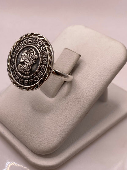 Anillo Ajustable de Plata .925 Calendario Maya, vista frontal