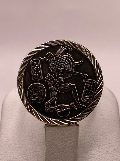 Anillo Ajustable de Plata .925 con Grabado Maya Ancestral, vista superior