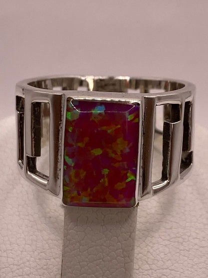 Anillo Ancho con Ópalo de Fuego Rosa, Amarillo y Verde en Plata .950, vista superior