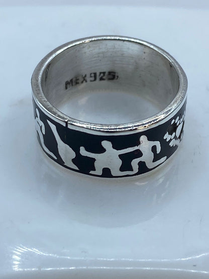 Anillo Arte Rupestre de Plata .925 con Obsidiana Negra, sello de autenticidad Plata Ley .925