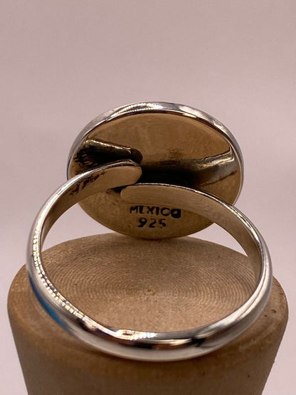Anillo Artesanal Ajustable en Plata con Diseño de Calendario Maya, sello de autenticidad Plata Ley .925