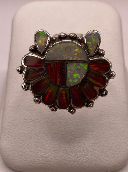 Anillo Artesanal Floral con Ópalo de Fuego en Plata .925, vista frontal
