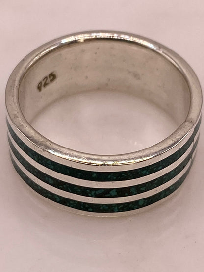 Anillo Artesanal con Franjas de Malaquita en Plata, sello de autenticidad Plata Ley .925