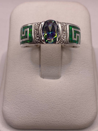 Anillo Artesanal de Plata 950 con Ópalo de Fuego y Zirconia — ángulo diagonal