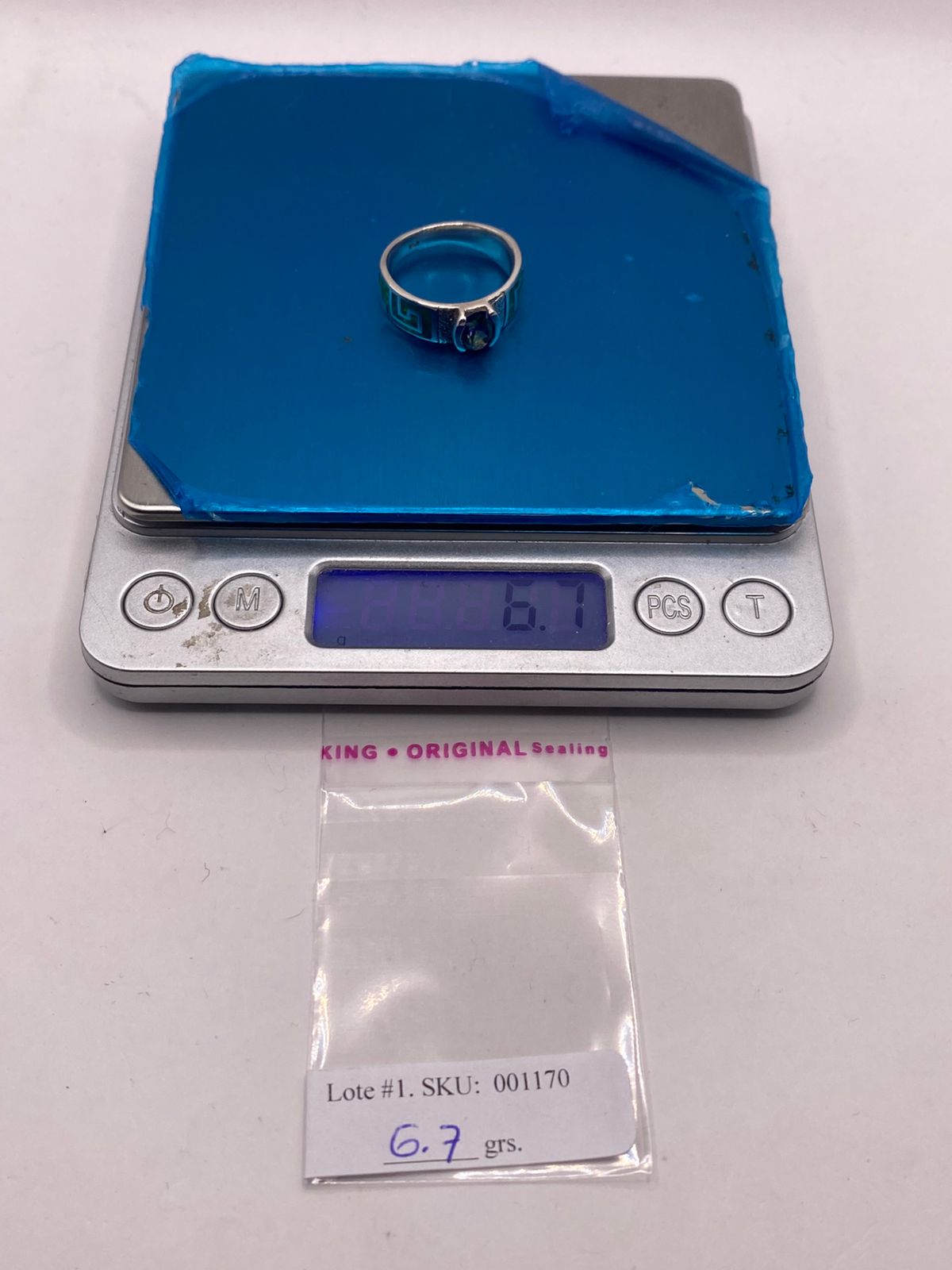 Anillo Artesanal de Plata 950 con Ópalo de Fuego y Zirconia, vista posterior