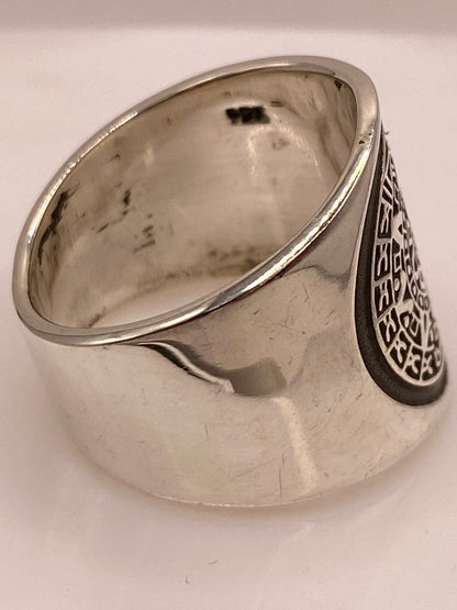 Anillo Artesanal en Plata con Diseño de Calendario Azteca, sello de autenticidad Plata Ley .925