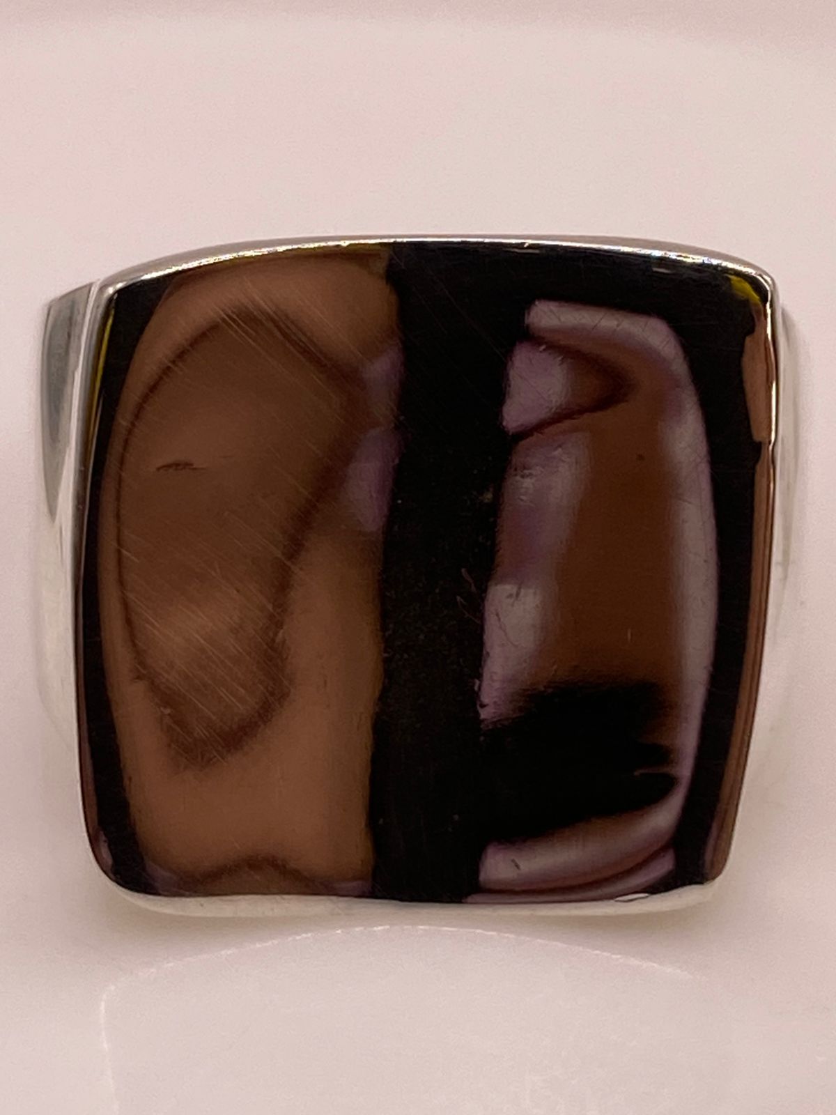 Anillo Artesanal en Plata Estilo Sello Cuadrado Pulido, sello de autenticidad Plata Ley .925