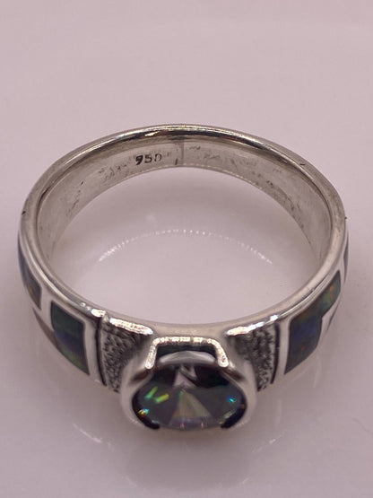 Anillo Artesanal de Plata Ley 950 con Ópalo de Fuego y Zirconia Mística Arcoíris, sello de autenticidad Plata Ley .925
