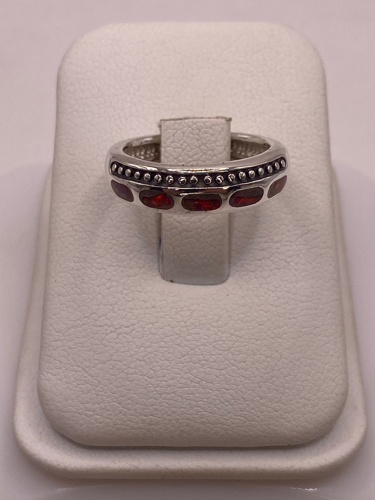 Anillo Artesanal de Plata 950 con Ópalo de Fuego, vista frontal
