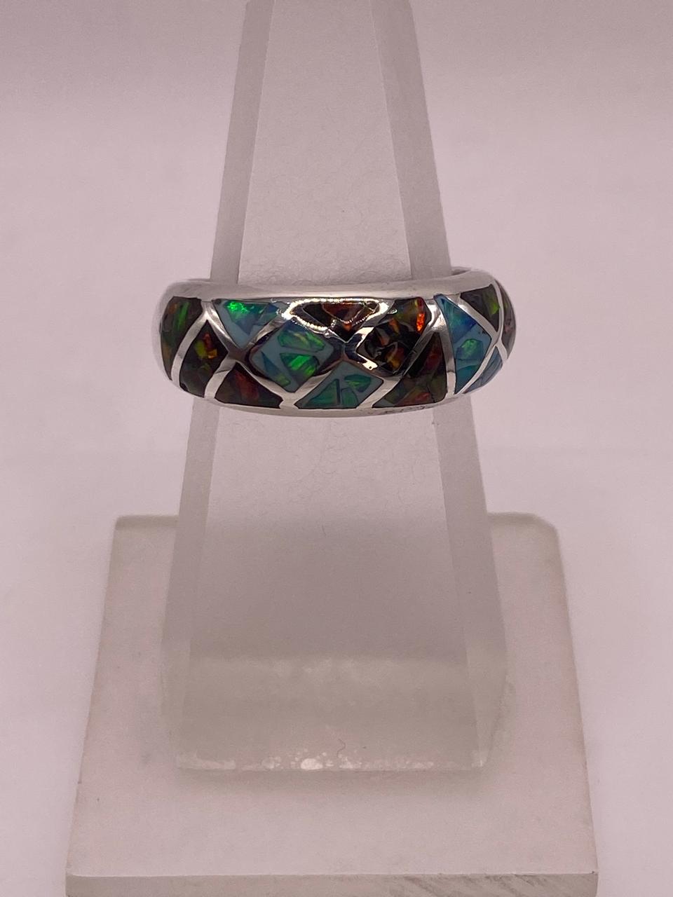 Anillo Artesanal de Plata 950 con Ópalo de Fuego, vista superior