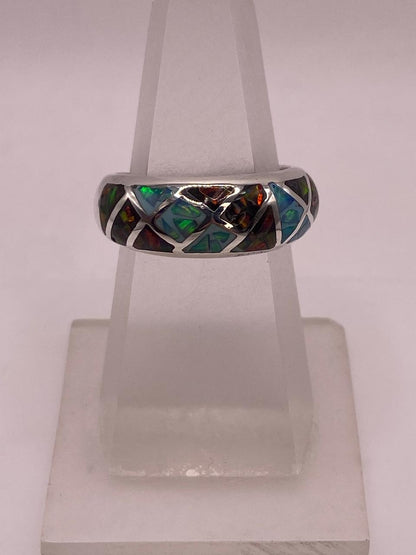 Anillo Artesanal de Plata 950 con Ópalo de Fuego, vista superior