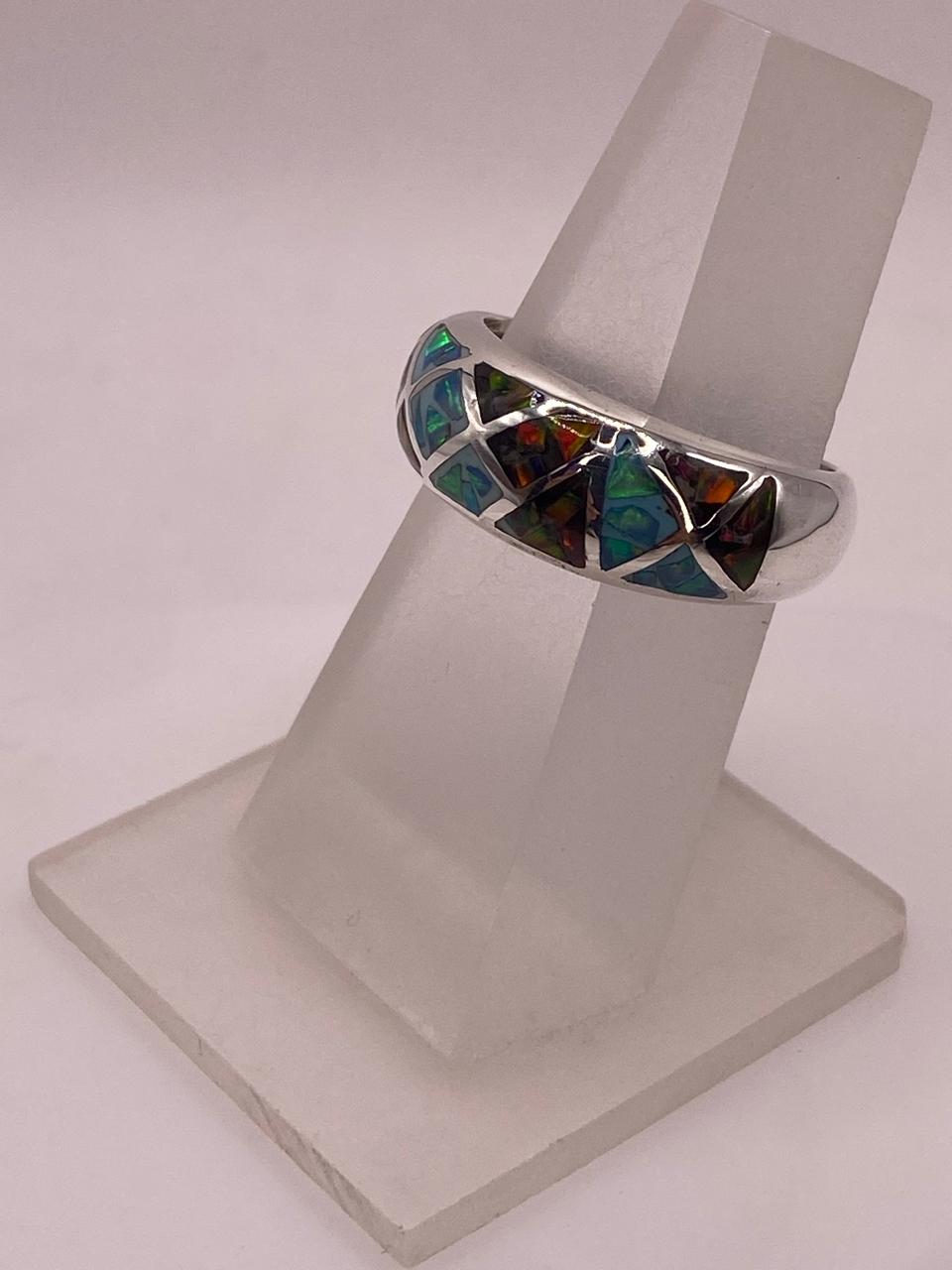 Anillo Artesanal de Plata 950 con Ópalo de Fuego, vista frontal