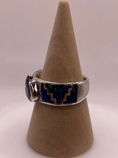 Anillo Artesanal de Plata 950 con Ópalo de Fuego y Zirconia, vista frontal