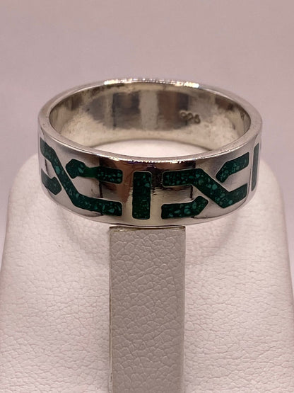 Anillo Artesanal de Malaquita con Diseño Geométrico en Plata, sello de autenticidad Plata Ley .925