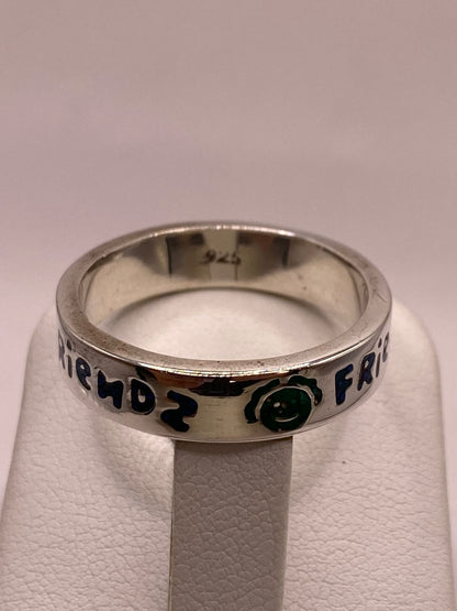 Anillo Artesanal “friends” con Caritas Esmaltadas en Plata, sello de autenticidad Plata Ley .925