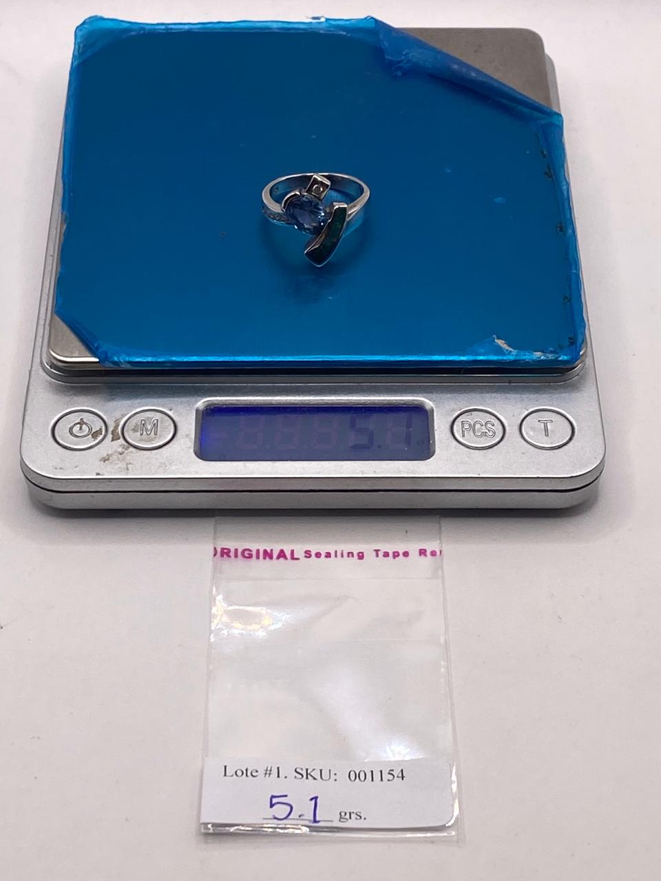 Anillo Artístico Asimétrico con Ópalo de Fuego y Zirconia en Plata .925, peso en gramos (báscula)