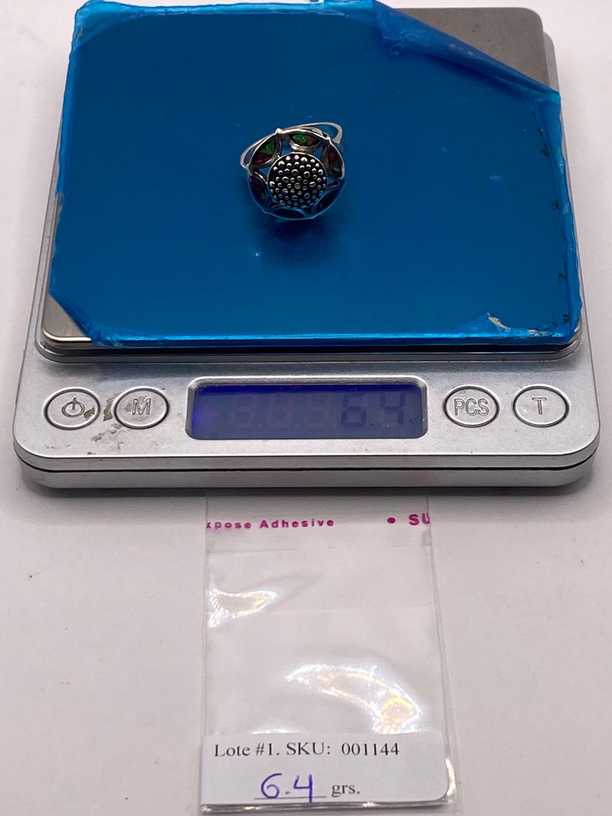 Anillo Artístico Circular con Ópalo de Fuego en Plata .950, peso en gramos (báscula)