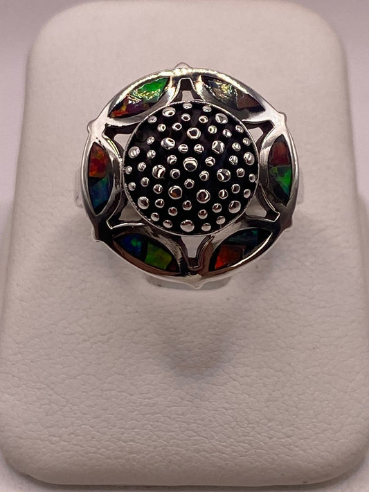 Anillo Artístico Circular con Ópalo de Fuego en Plata .950 — detalle de acabado