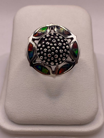 Anillo Artístico Circular con Ópalo de Fuego en Plata .950, vista frontal