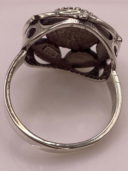 Anillo Artístico Circular con Ópalo de Fuego en Plata .950, sello de autenticidad Plata Ley .925
