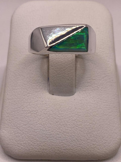 Anillo Asimétrico de Plata 950 con Ópalo de Fuego — ángulo diagonal