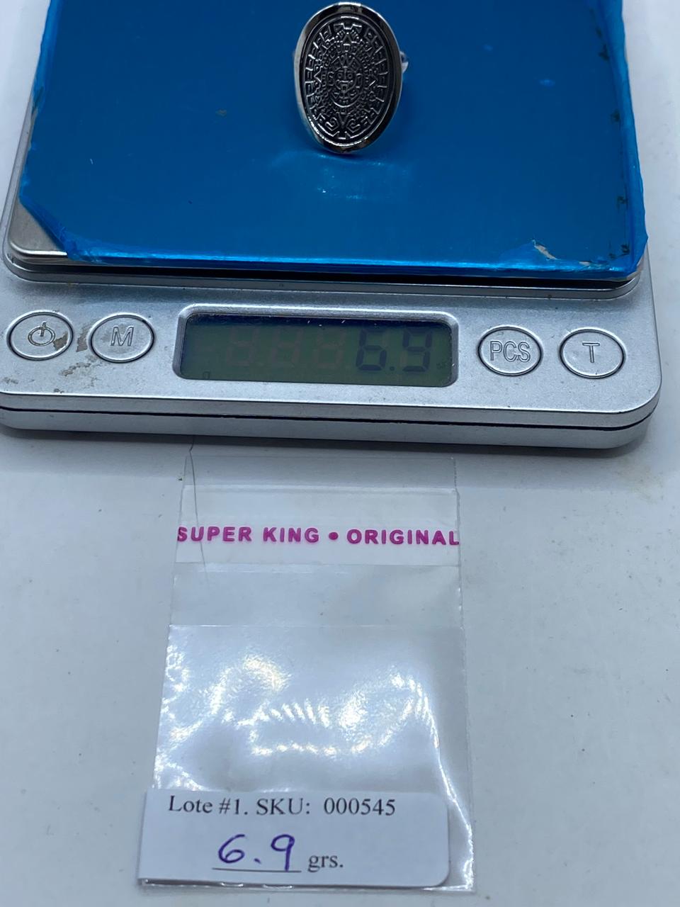 Anillo Azteca Calendario Solar en Plata .925 – Diseño Prehispánico Ovalado, peso en gramos (báscula)