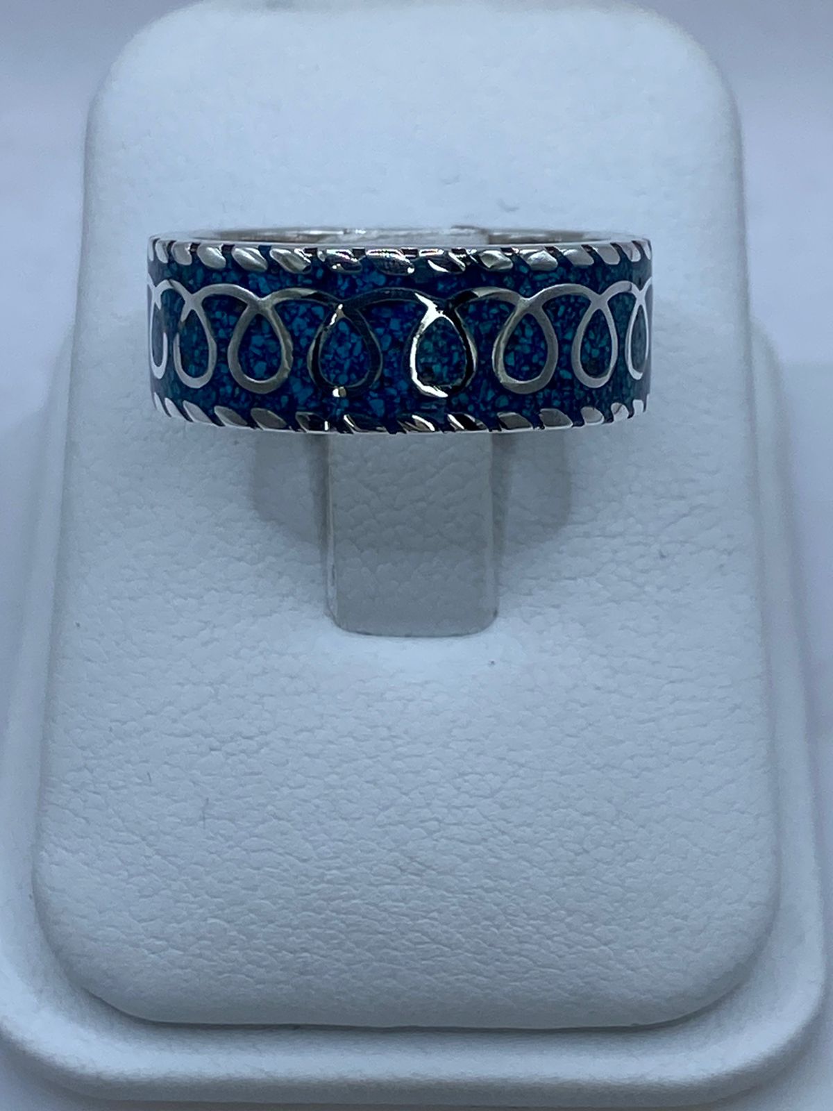 Anillo Banda Azul Trenzada en Plata .925 con Turquesa Natural, vista de detalle