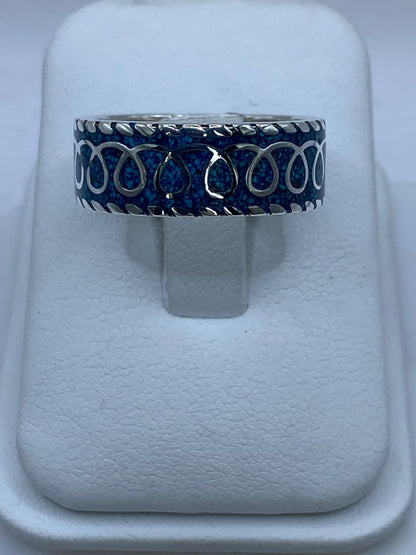 Anillo Banda Azul Trenzada en Plata .925 con Turquesa Natural, vista de detalle