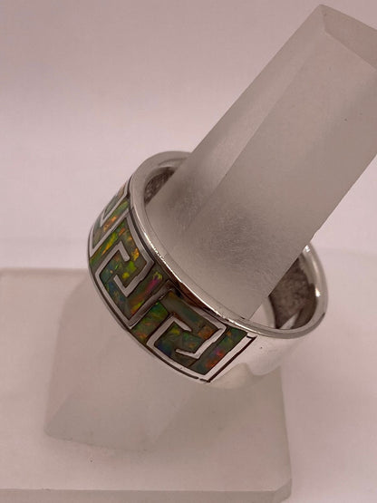 Anillo Banda Greca con Ópalo de Fuego Multicolor en Plata .950, vista frontal