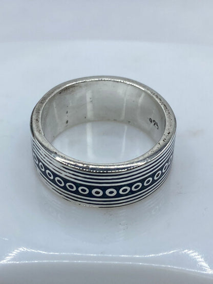 Anillo Banda Líneas y Círculos en Plata .925 con Turquesa Natural, sello de autenticidad Plata Ley .925