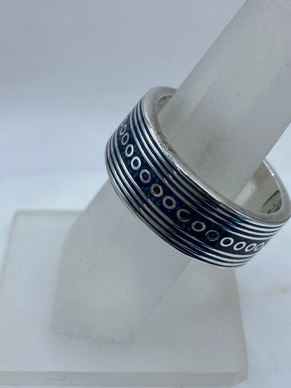 Anillo Banda Líneas y Círculos en Plata .925 con Turquesa Natural, vista frontal