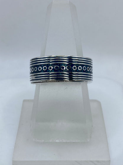 Anillo Banda Líneas y Círculos en Plata .925 con Turquesa Natural, vista lateral