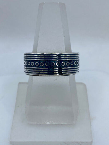 Anillo Banda Líneas y Círculos en Plata .925 con Turquesa Natural, vista frontal