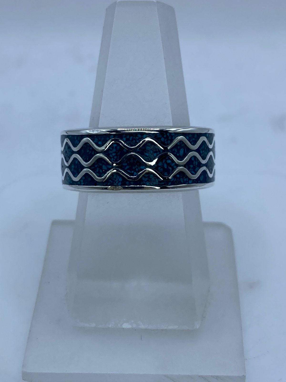 Anillo Banda Oceánica en Plata .925 con Turquesa Natural — vista lateral