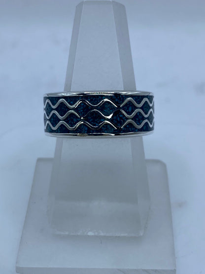 Anillo Banda Oceánica en Plata .925 con Turquesa Natural — vista lateral