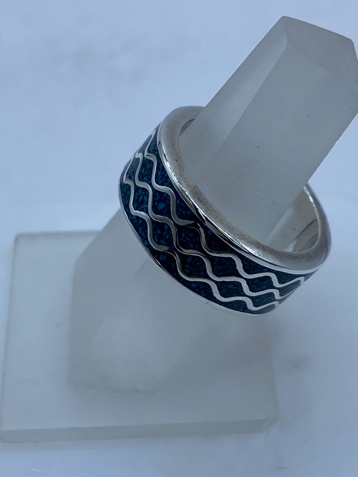 Anillo Banda Oceánica en Plata .925 con Turquesa Natural, vista frontal
