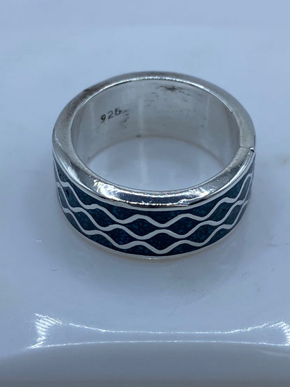 Anillo Banda Oceánica en Plata .925 con Turquesa Natural, sello de autenticidad Plata Ley .925